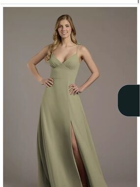 David's Bridal Olive Green Spaghetti Strap Maxi Gown
